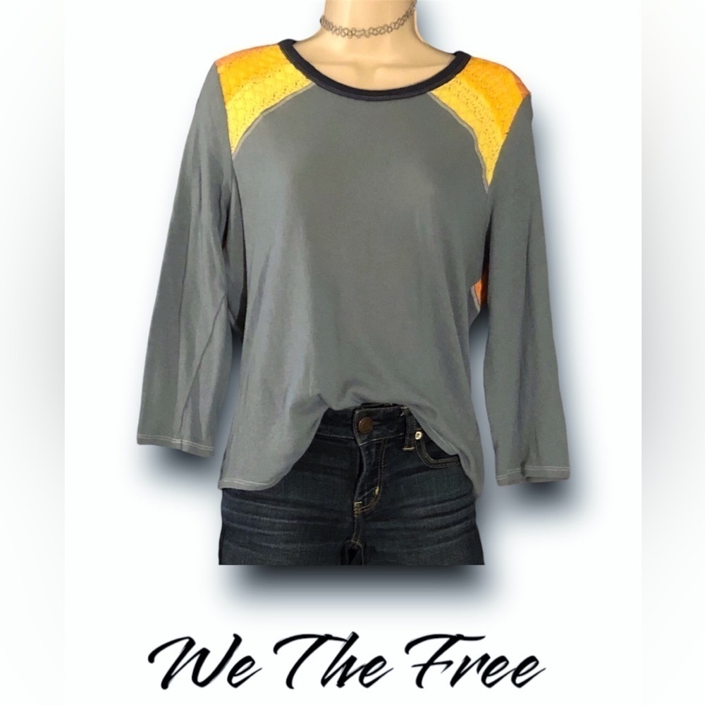 : : WE THE FREE Long Sleeve Henely Top w/ Crochet detail : :